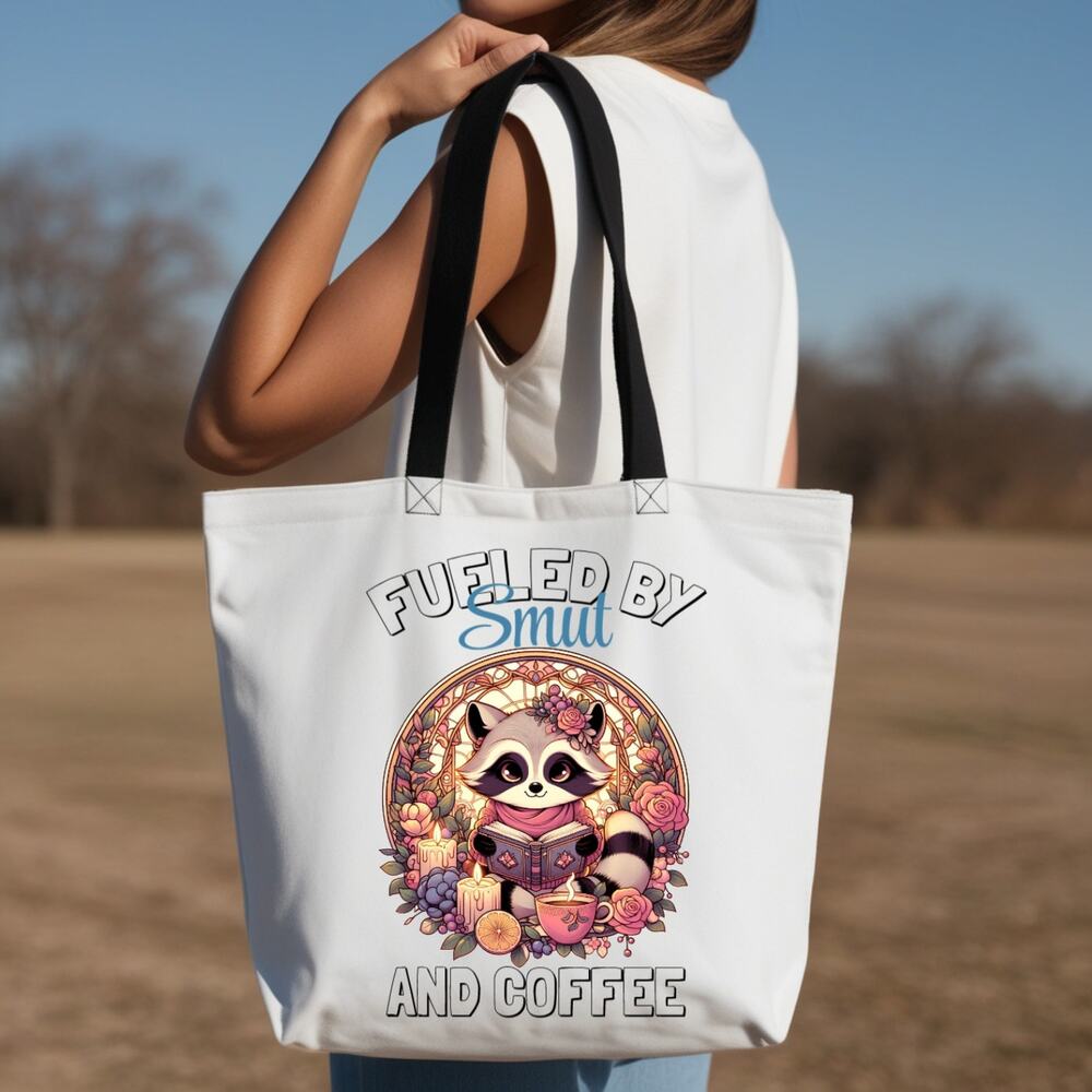Cute Raccoon Tote for Readers Smut and Coffee Bibliophile Book Bag